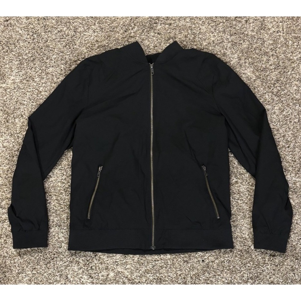 Nordstrom Men's Shop Lightweight Black Bomber Jacket Zippers Pockets Size M
